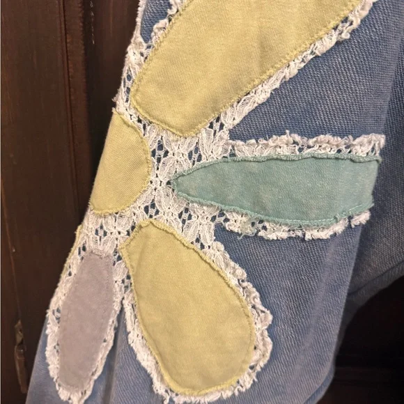 Oli & Hali Floral Patchwork Hoodie Mineral Wash Jacket size XL Blue - Picture 11 of 15